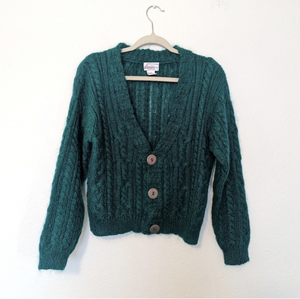 Vintage Extra Energy De Rotchild Chunky Knit Green Sweater Cardigan Small